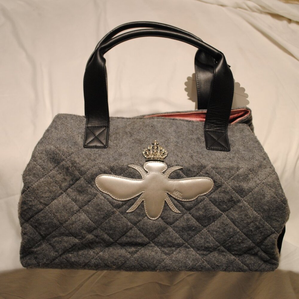 NWT MY FLAT GRAY WOOLEN QUILTED HANDBAG